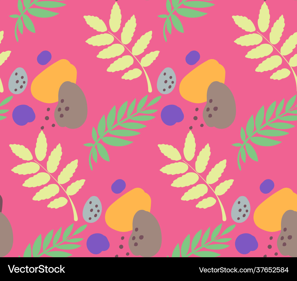 Seamless pattern with leaves and color blobs Seamless pattern with leaves and color blobs vector image