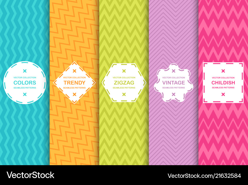 Set of bright seamless zigzag patterns vector image