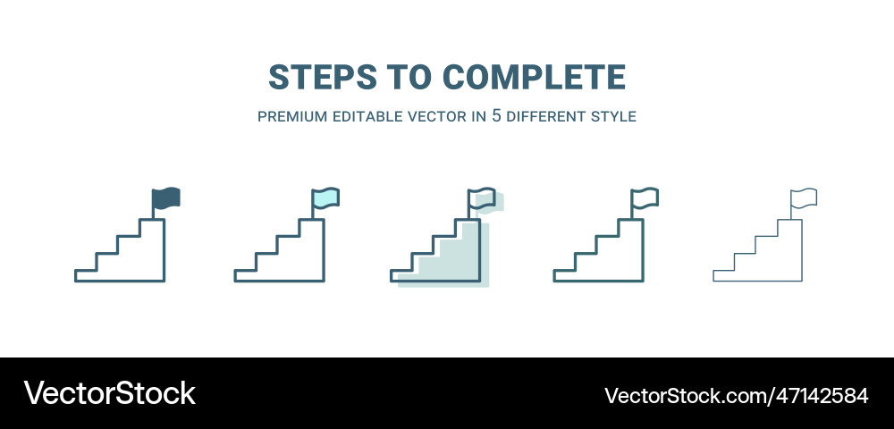 Steps to complete icon in 5 different style Steps to complete icon in 5 different style vector image