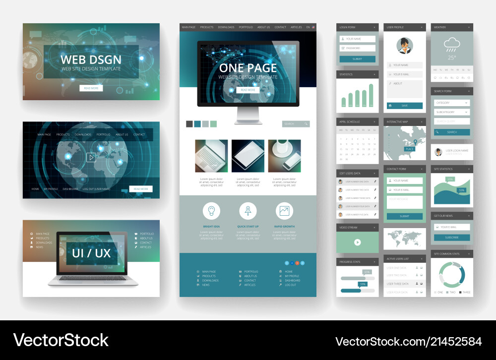 Website design template and interface elements vector image
