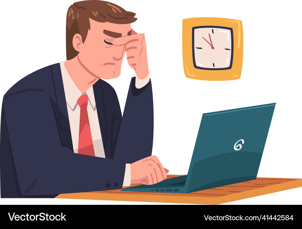 Young busy man character in stress feeling tired Young busy man character in stress feeling tired vector image