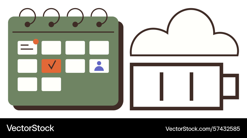 Calendar with task icons and cloud storage concept Calendar with task icons and cloud storage concept Vector Image
