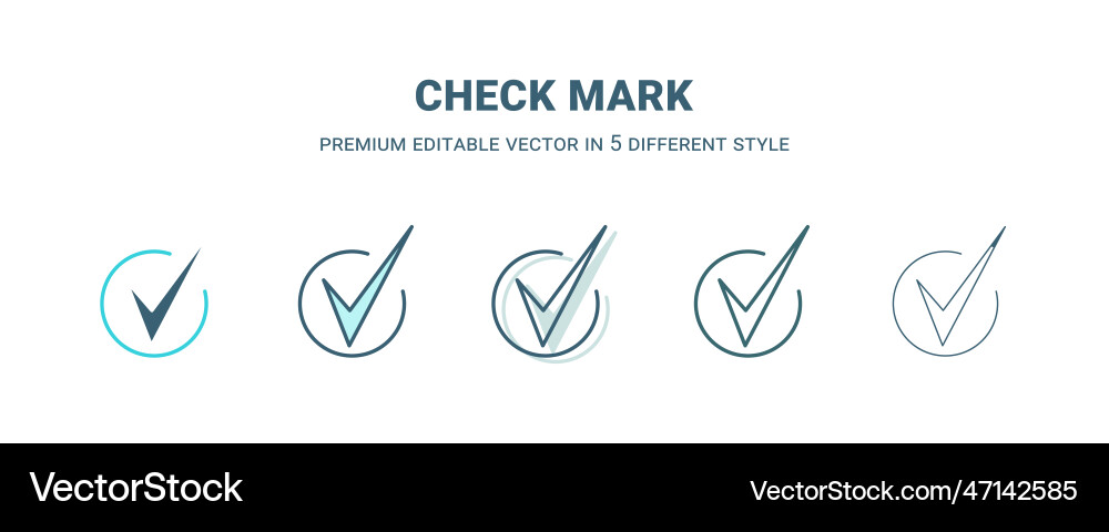 Check mark icon in 5 different style outline Check mark icon in 5 different style outline vector image