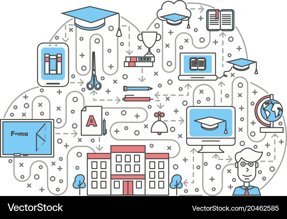 Cloud Education Flat Line Art vector image