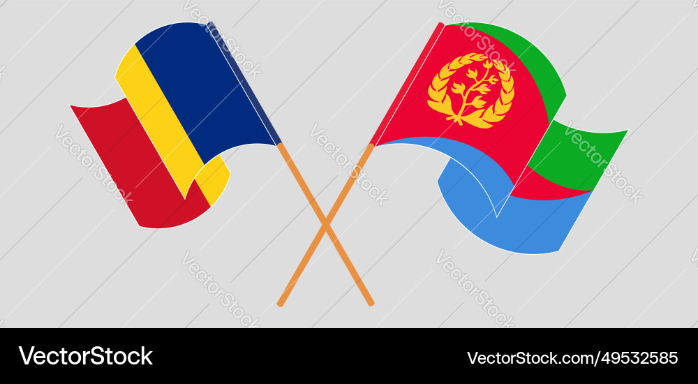 Crossed and waving flags of romania eritrea Vector Image