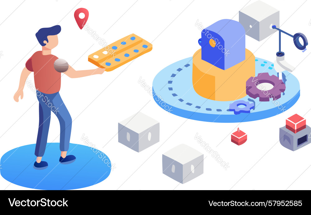 Dynamic 3D Icons Interaction Vector Image