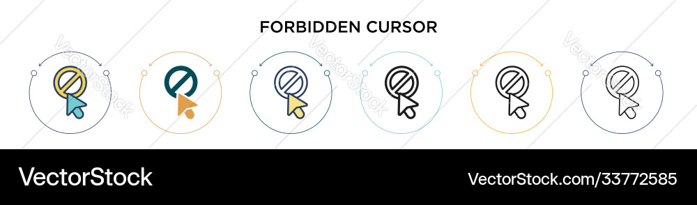 Forbidden cursor icon in filled thin line outline Vector Image