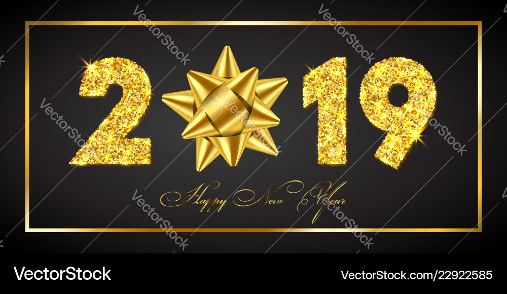 Frohes neues Jahr Karte 3d Geschenkband Bogen gold Frohes neues Jahr Karte 3d Geschenkband Bogen gold vektorbild