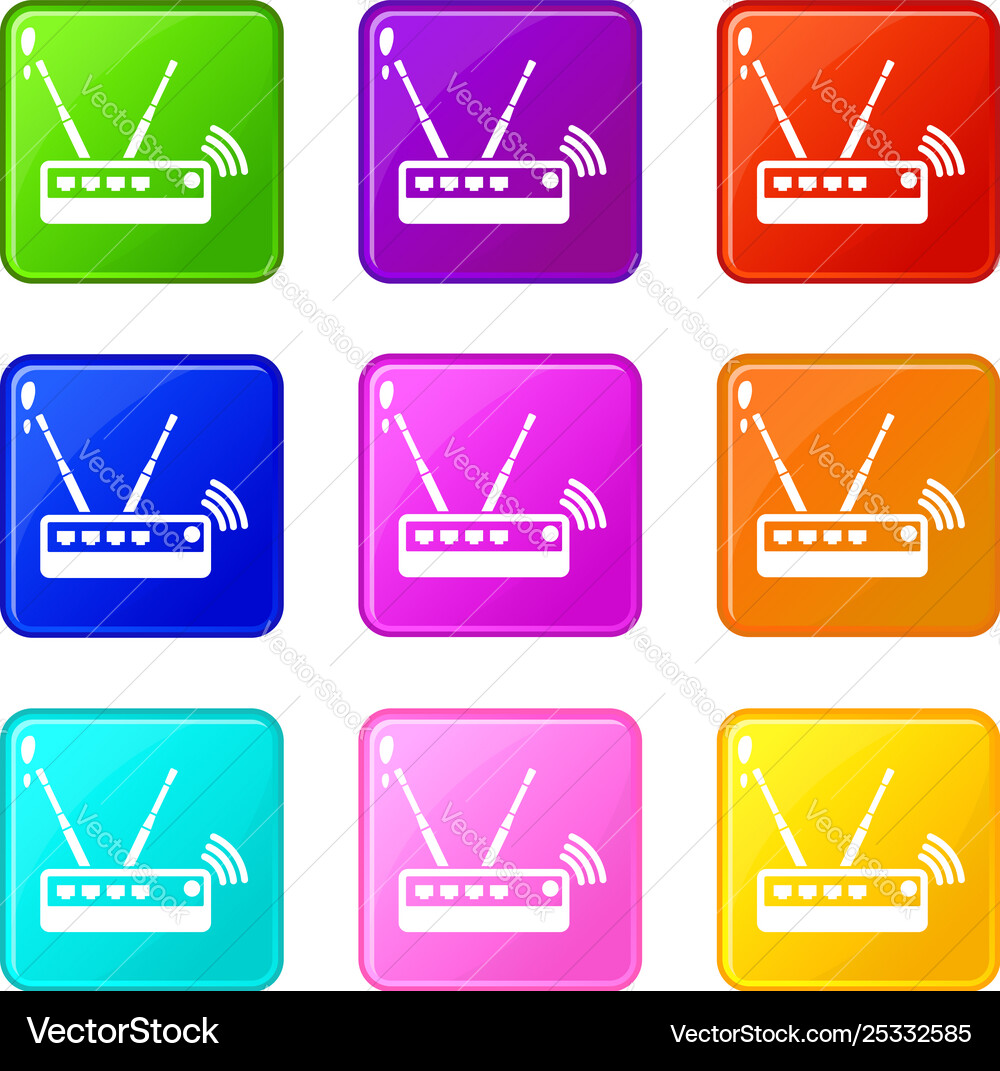 Router icons set 9 color collection Vector Image
