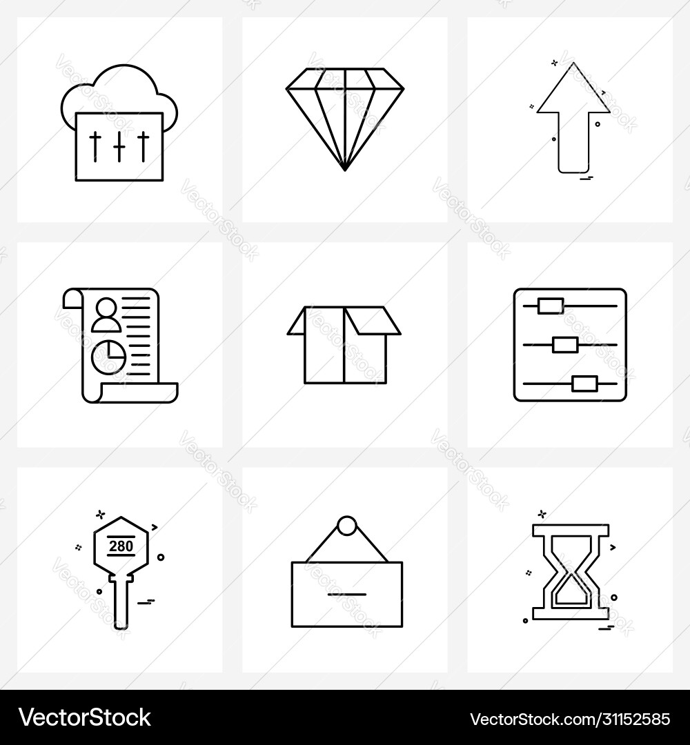 Set 9 universal line icons box graph arrow Vector Image