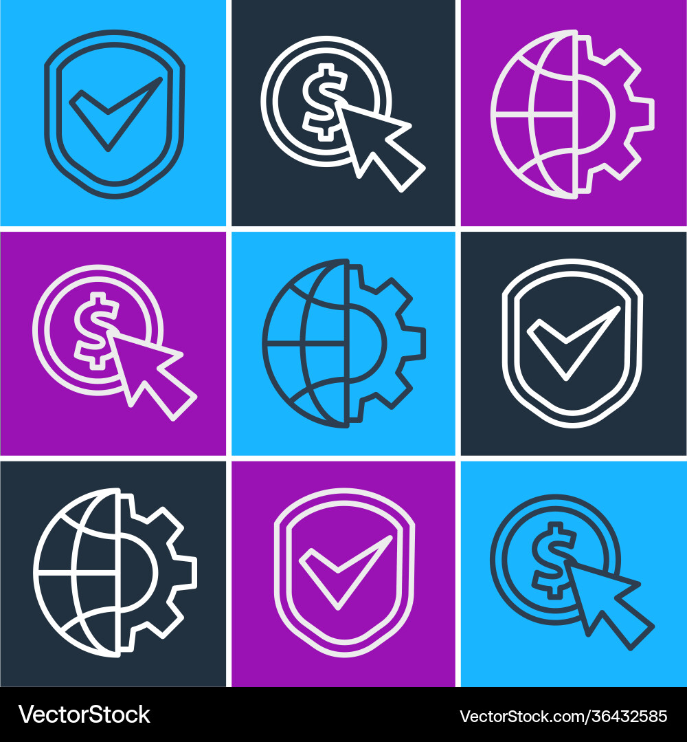 Set line shield with check mark globe Set line shield with check mark globe vector image