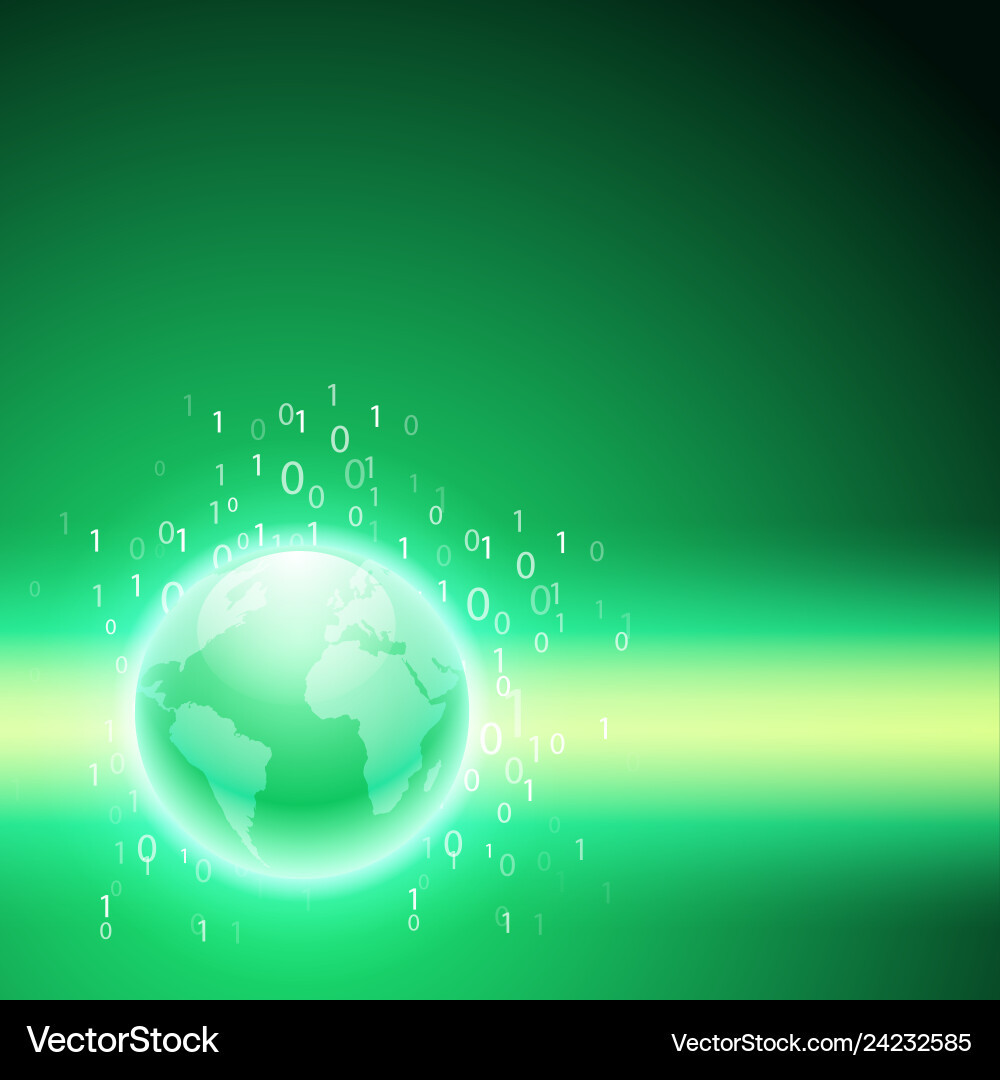 Stream of binary code to the globe green Stream of binary code to the globe green Vector Image