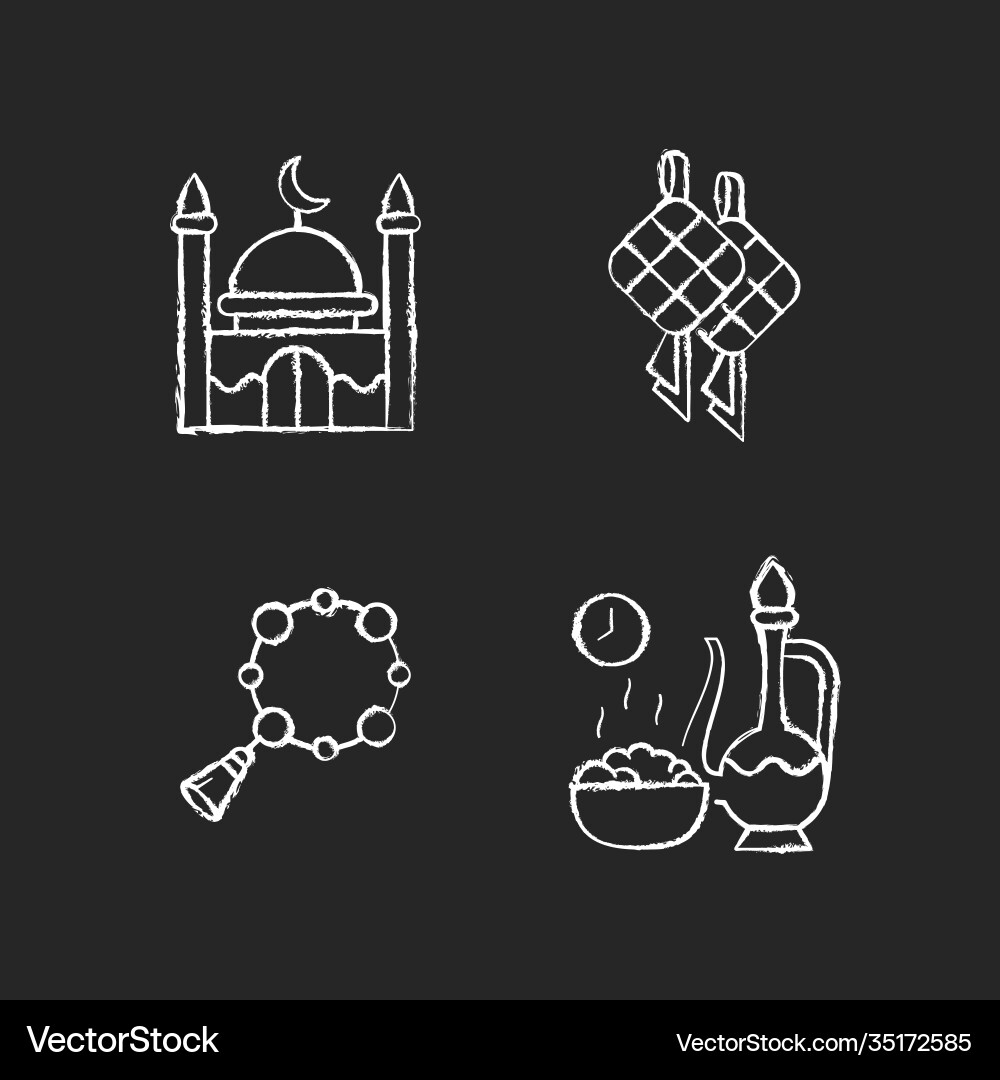 Traditionelle religiöse muslimische Elemente Kreide weiß Traditionelle religiöse muslimische Elemente Kreide weiß vektorbild