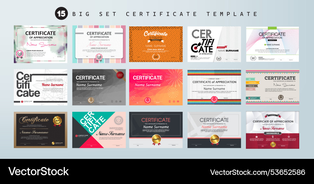 Big set certificate of appreciation or award Vector Image