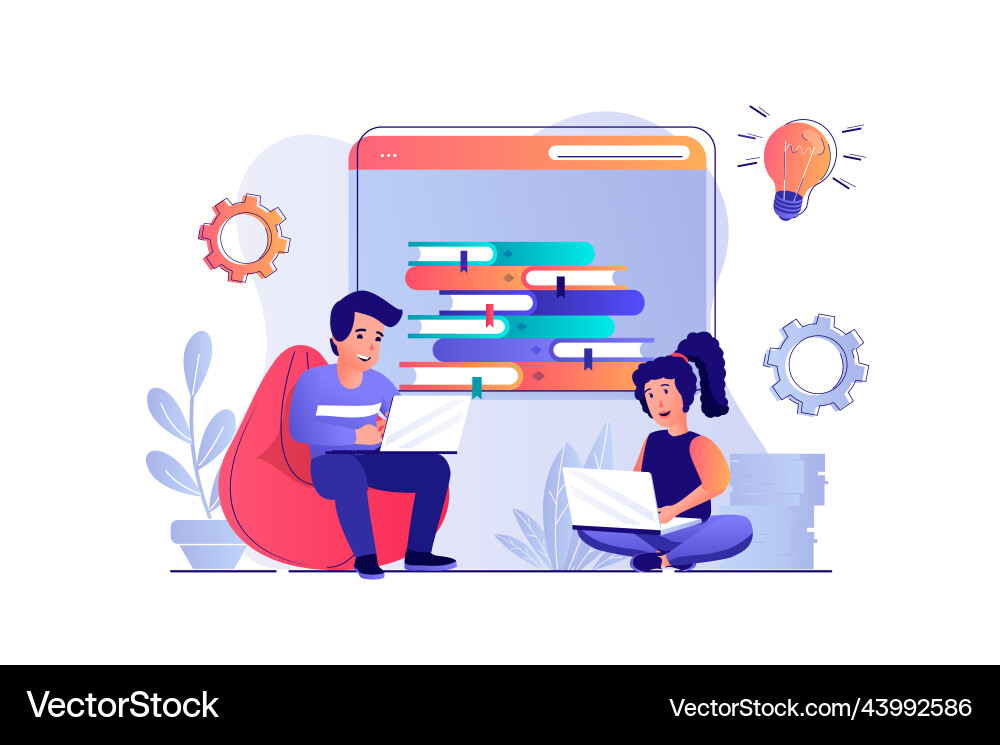 Children learn on computers concept with people Children learn on computers concept with people vector image