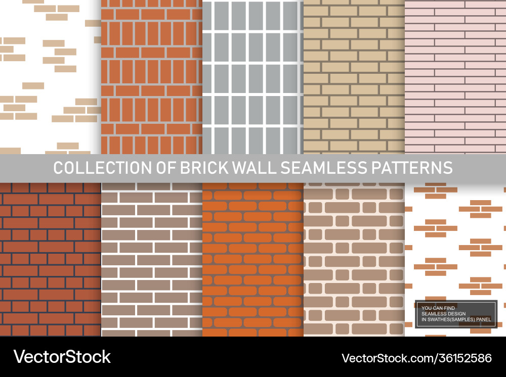 Collection brick wall seamless patterns simple Vector Image