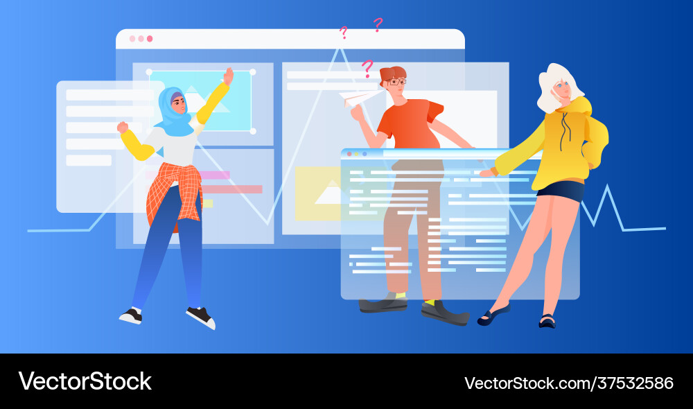 Developers team creating website ui interface web Developers team creating website ui interface web vector image