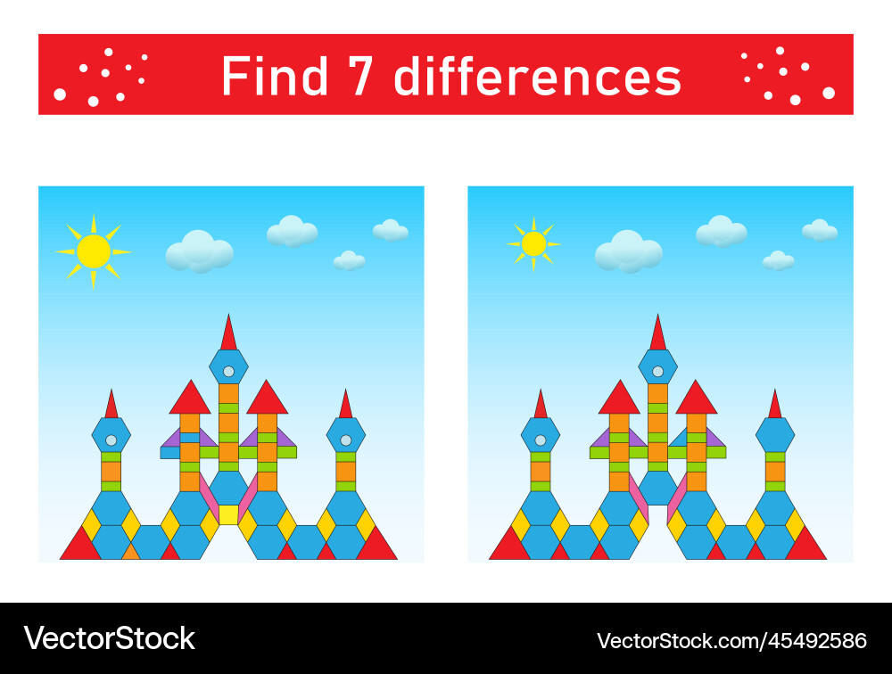 Find 7 differences logic game for kids Vector Image