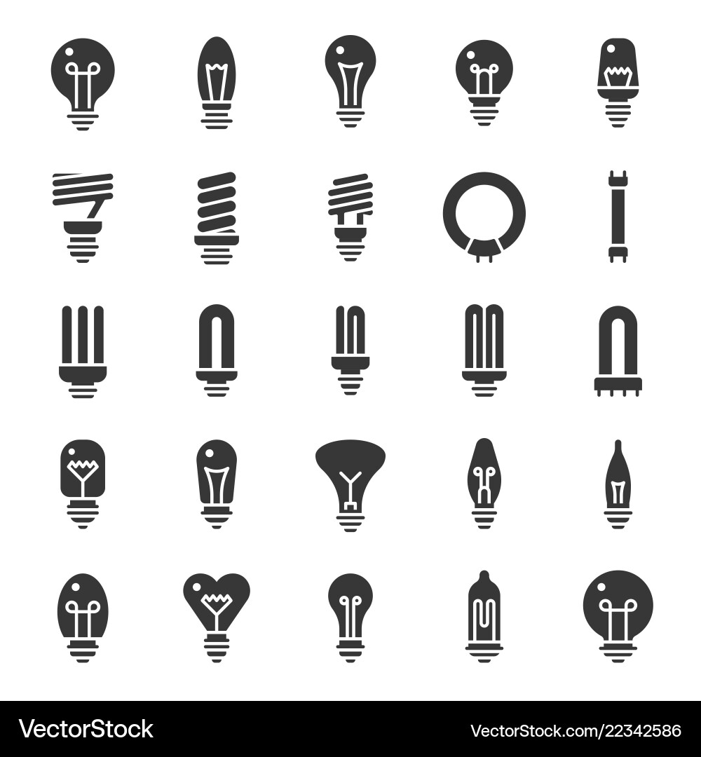 Lightbulb icon set solid style vector image