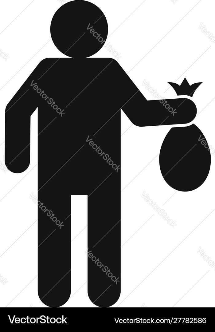 Man take garbage bag icon simple style vector image