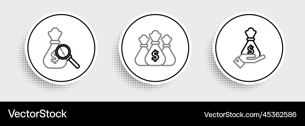 Set line hand holding money bag magnifying Set line hand holding money bag magnifying vector image