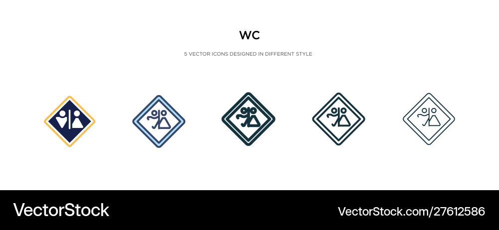 Wc icon in different style two colored and black vector image