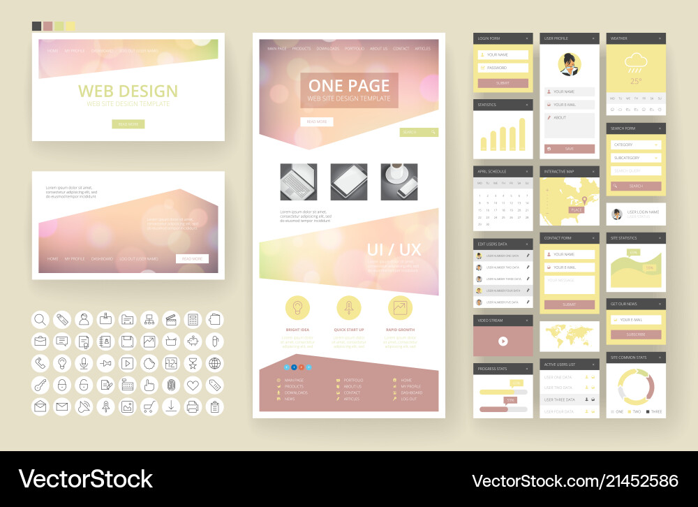 Website design template and interface elements vector image