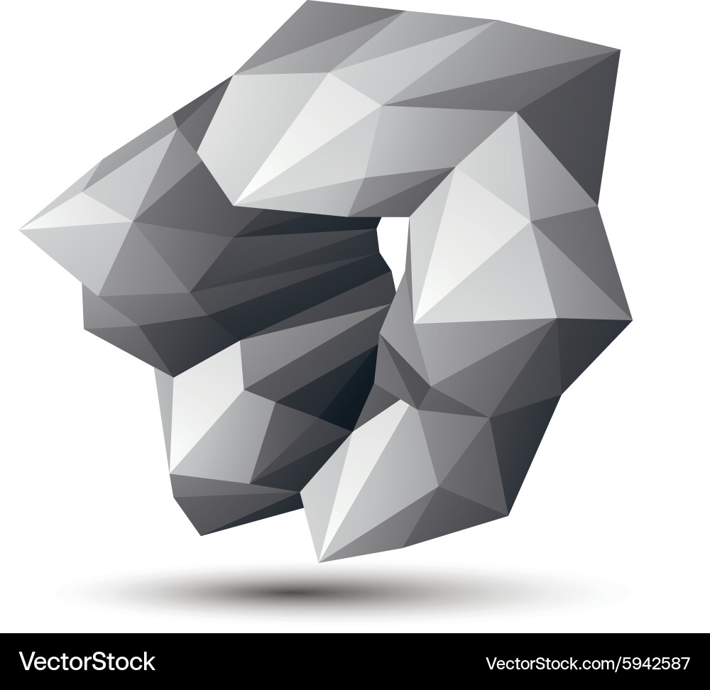 Asymmetric 3d abstract object monochrome geometric vector image
