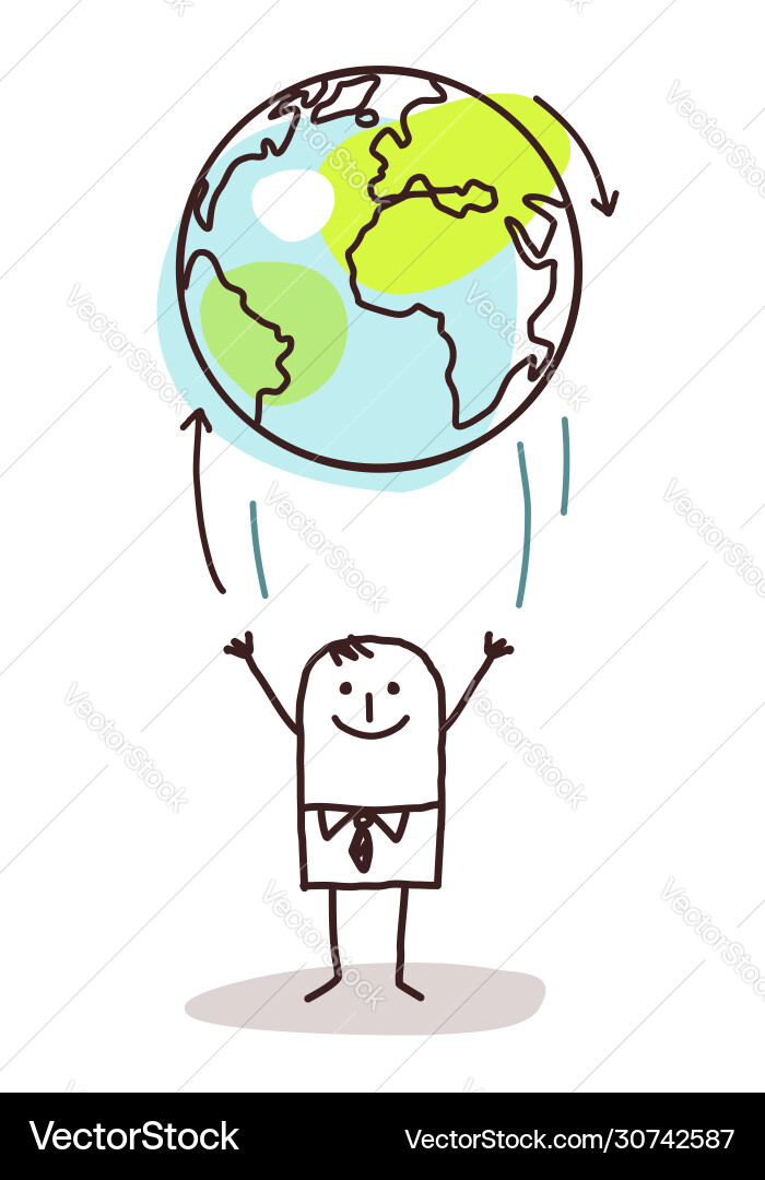 Cartoon businessman throwing up earth Cartoon businessman throwing up earth vector image