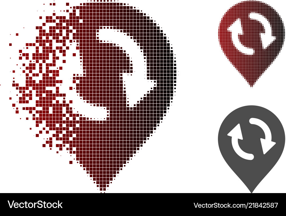 Decomposed pixel halftone refresh map marker icon Decomposed pixel halftone refresh map marker icon vector image