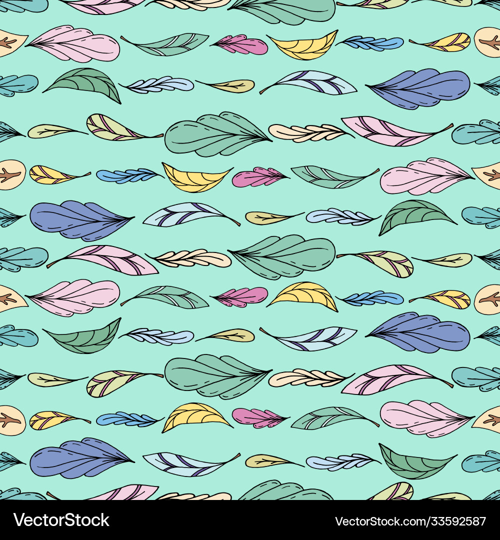 Seamless pattern cute colored feathers in a row Vector Image