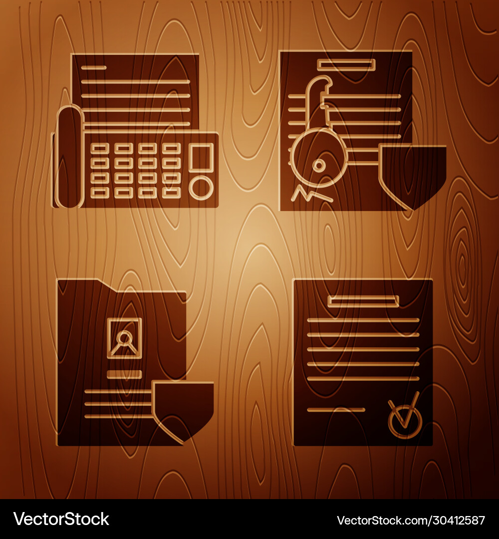Set confirmed document and check mark fax machine Set confirmed document and check mark fax machine vector image