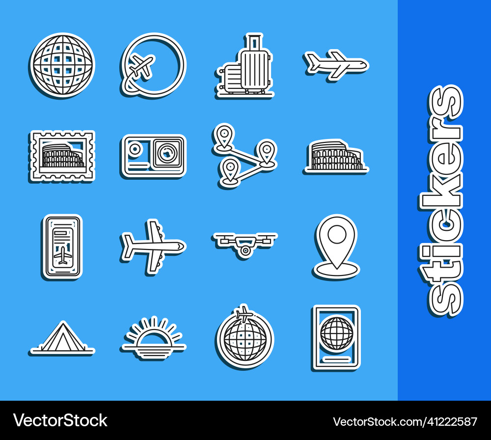 Set line passport with biometric data map pin Set line passport with biometric data map pin vector image