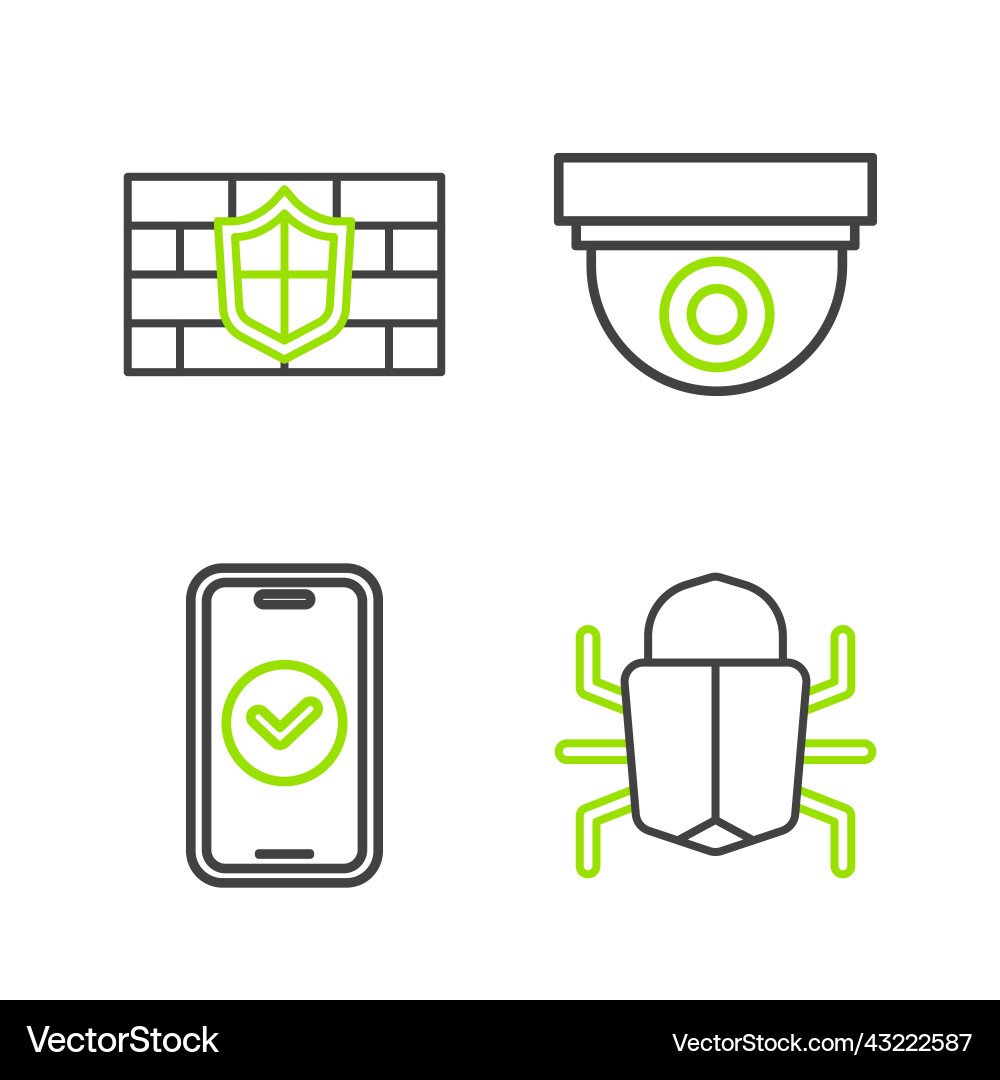 Set line system bug smartphone security camera Set line system bug smartphone security camera vector image