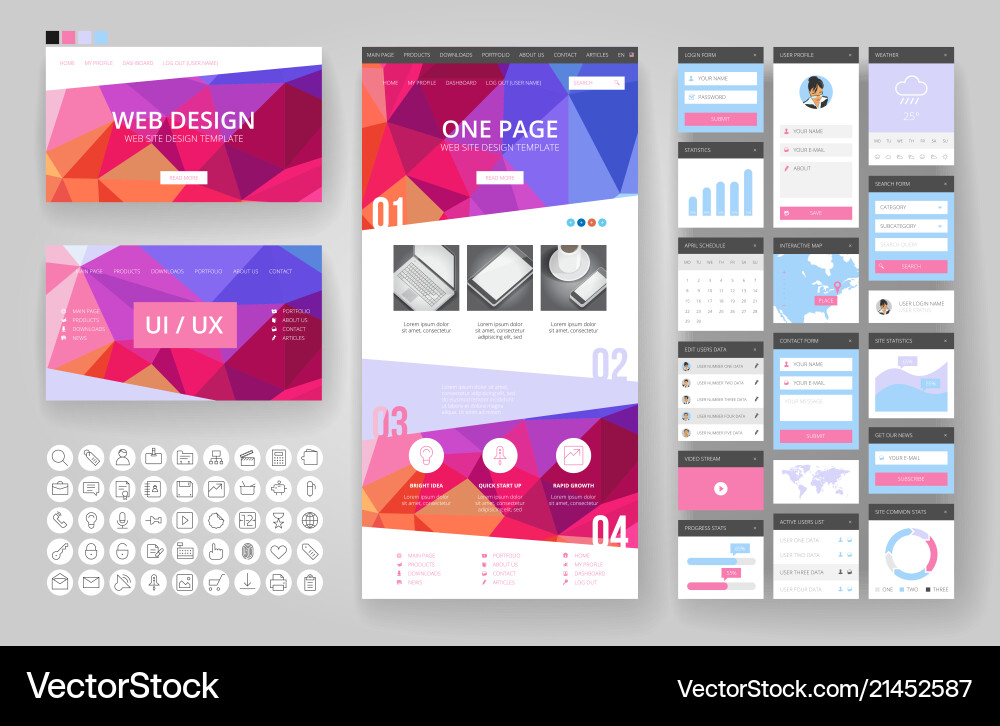 Website design template and interface elements Vector Image