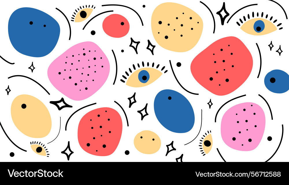 Abstract doodle eyes and colorful blobs background Abstract doodle eyes and colorful blobs background vector image