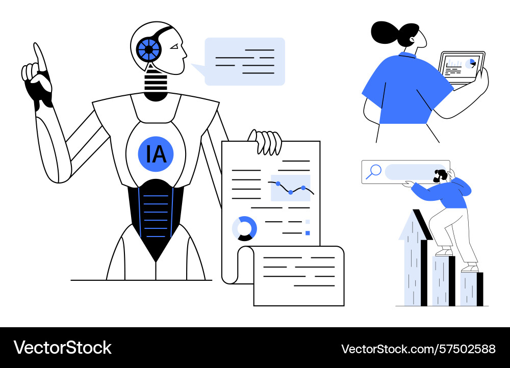Artificial intelligence robot presenting data vector image