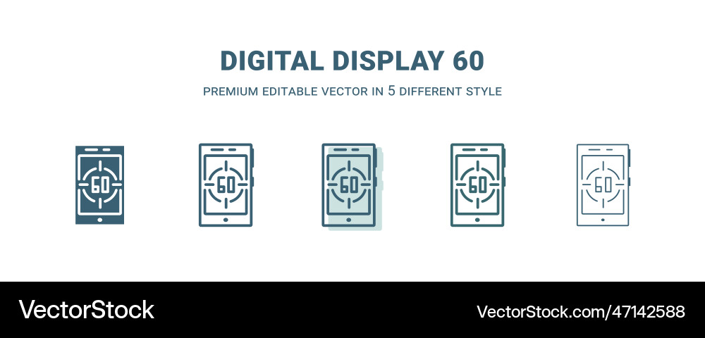 Digital display 60 icon in 5 different style Vector Image
