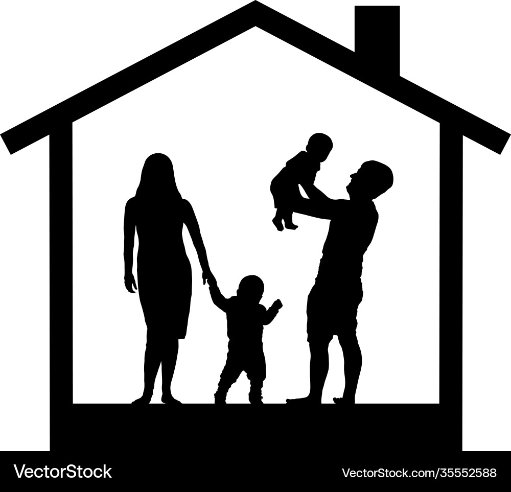 Family with children in house silhouette Family with children in house silhouette vector image