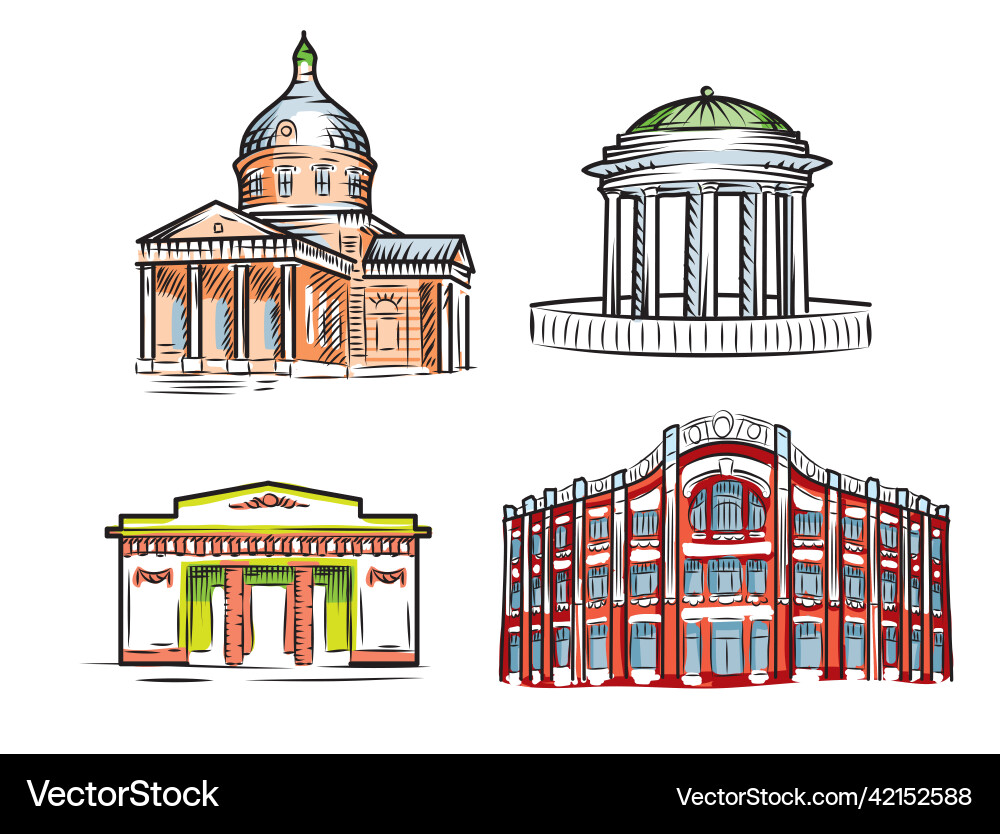Old architecture in line art style Old architecture in line art style Vector Image
