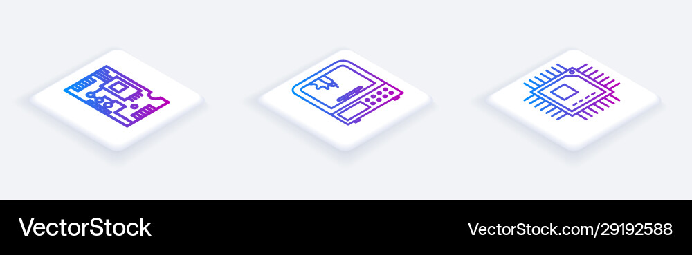 Set isometric line electronic computer components Vector Image