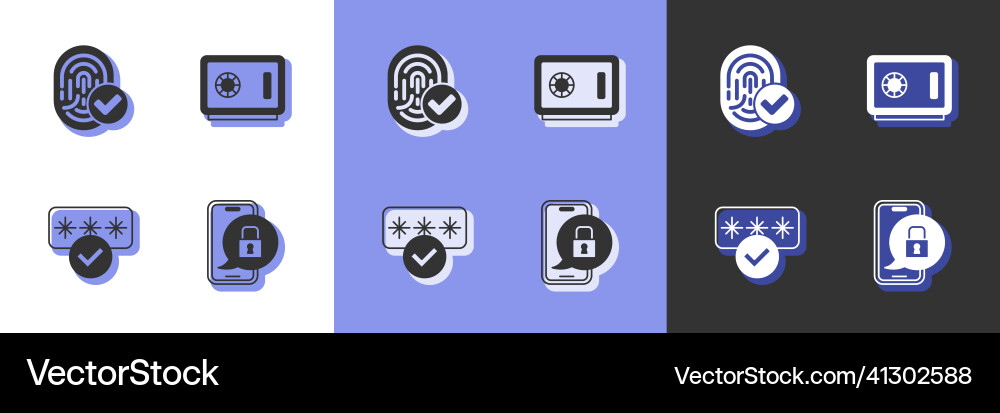 Set mobile with closed padlock fingerprint Set mobile with closed padlock fingerprint vector image