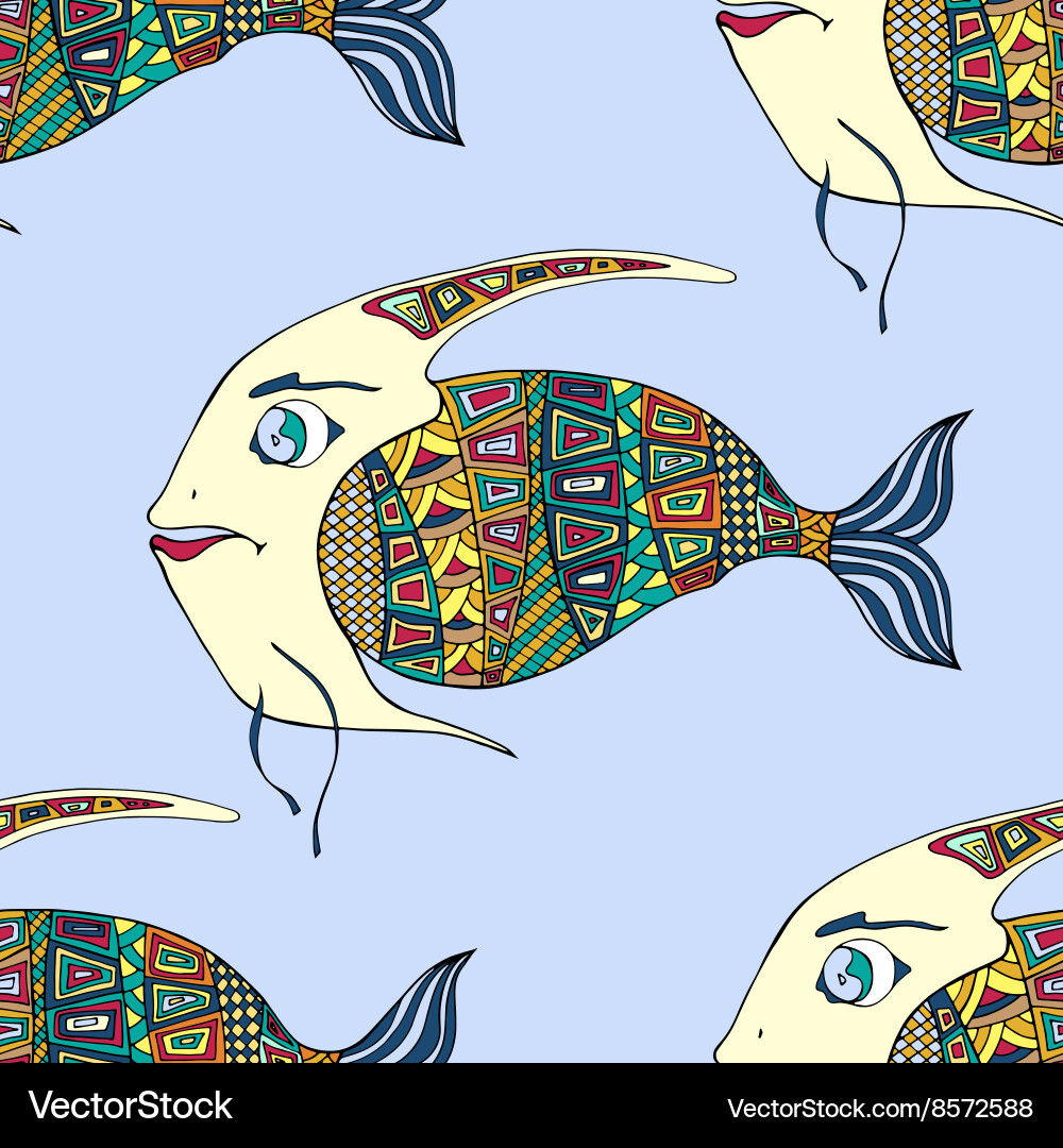 Tangle patterns fish background Vector Image