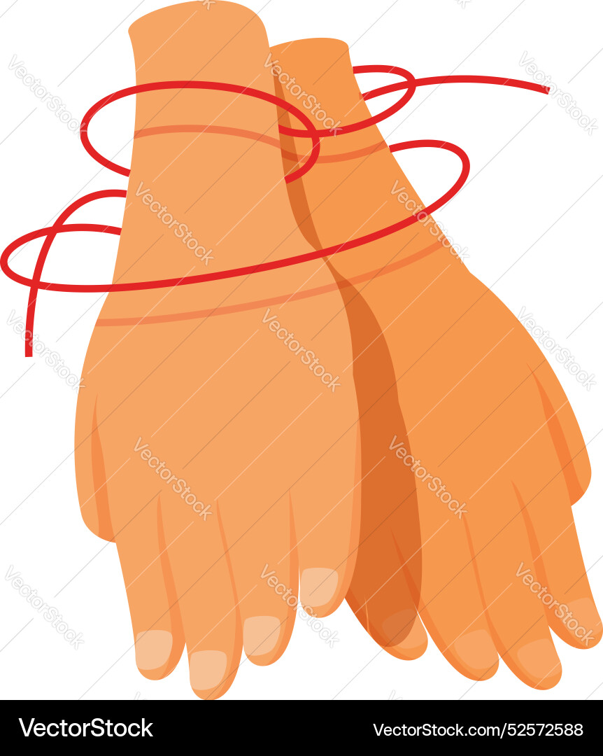 Two hands tied together with red string showing Two hands tied together with red string showing vector image