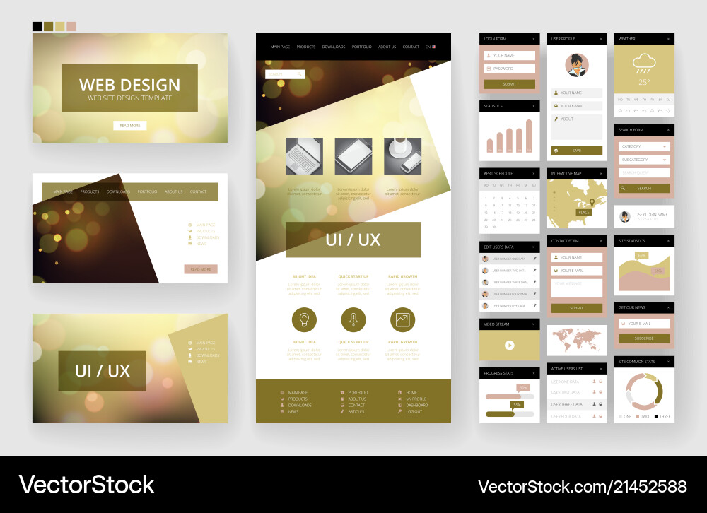 Website design template and interface elements vector image