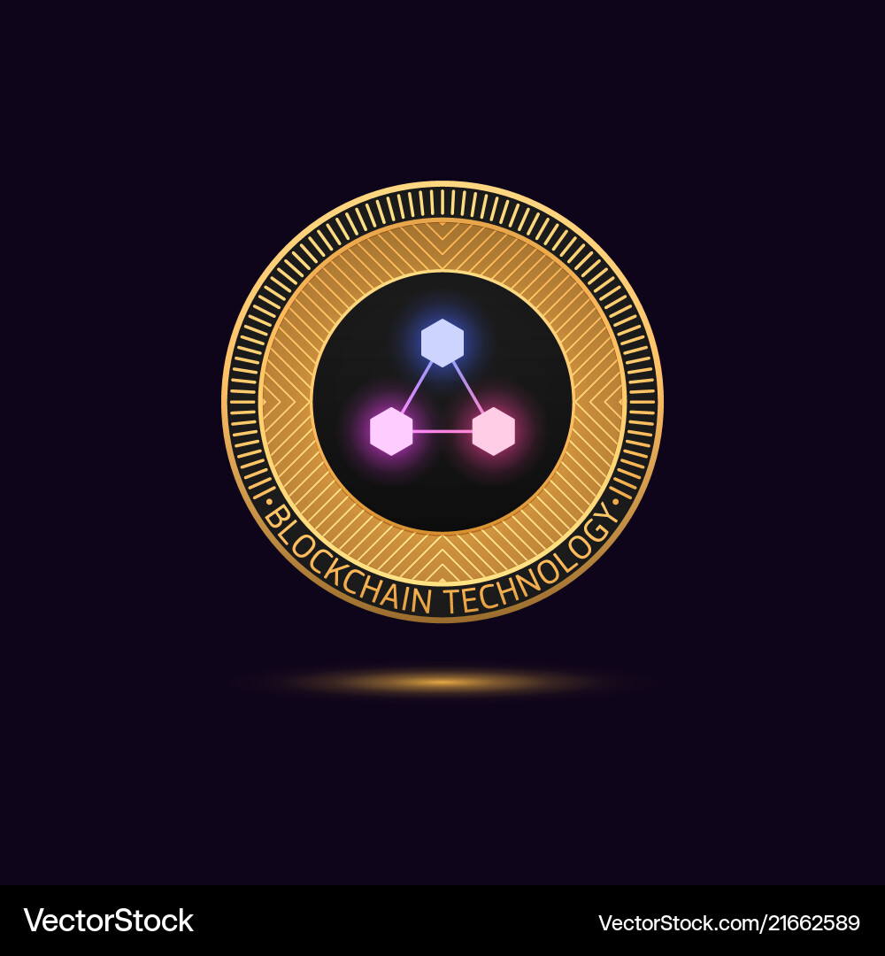 Cryptocurrency golden coin in blockchain Cryptocurrency golden coin in blockchain vector image