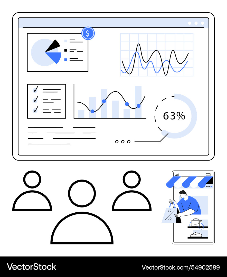 Data analysis dashboard with charts team Data analysis dashboard with charts team vector image