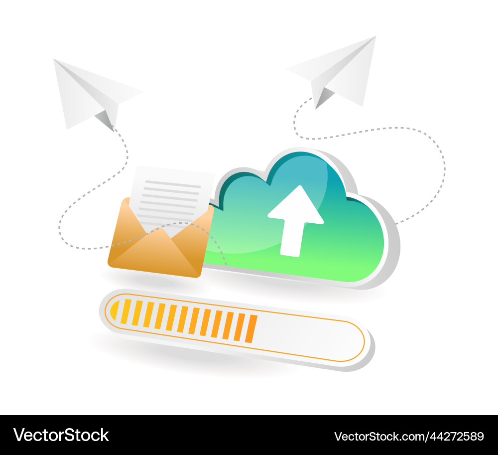 Flat isometric concept process of sending email Flat isometric concept process of sending email vector image