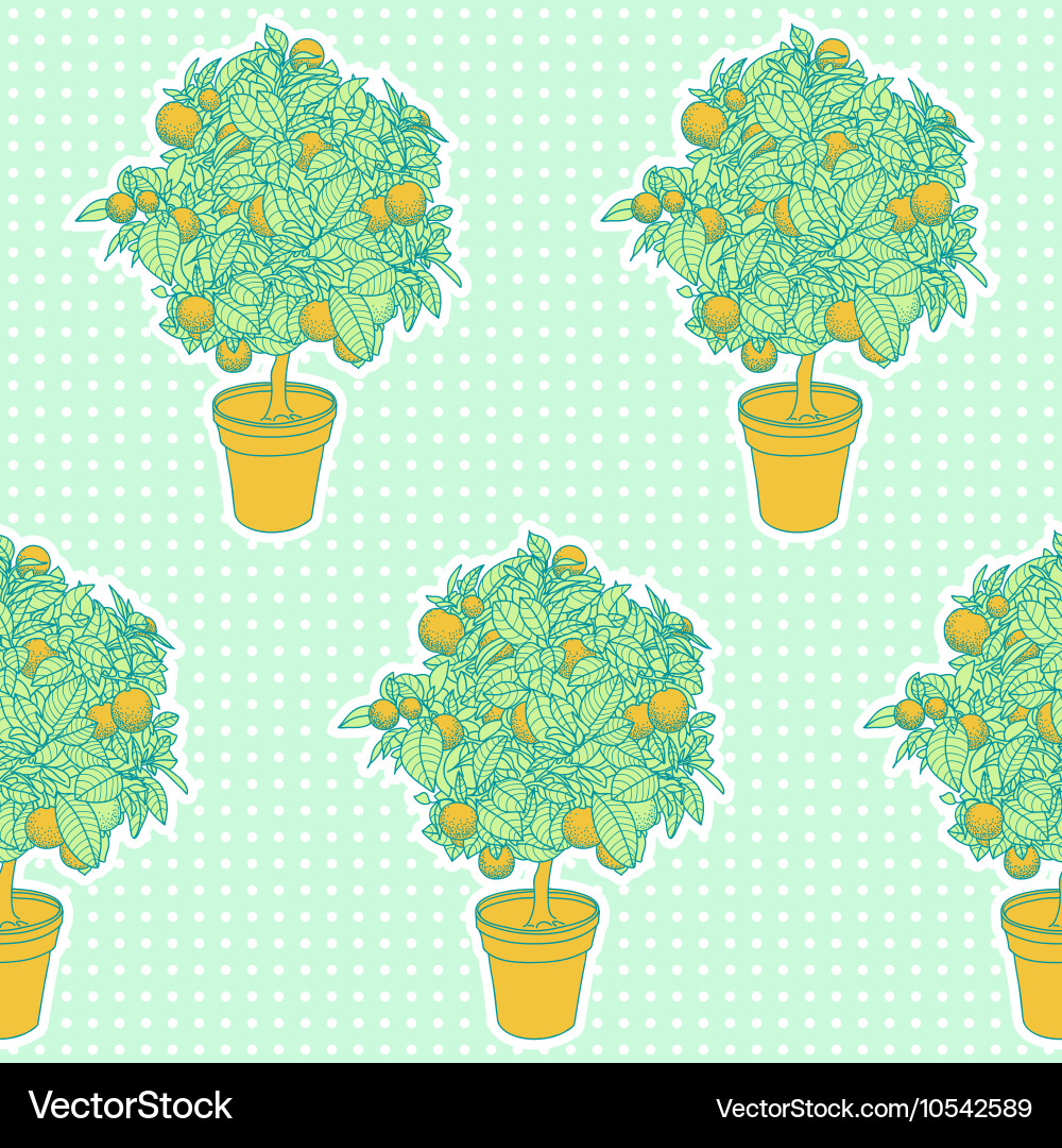 Seamless pattern of small tangerine tree in a pot vector image