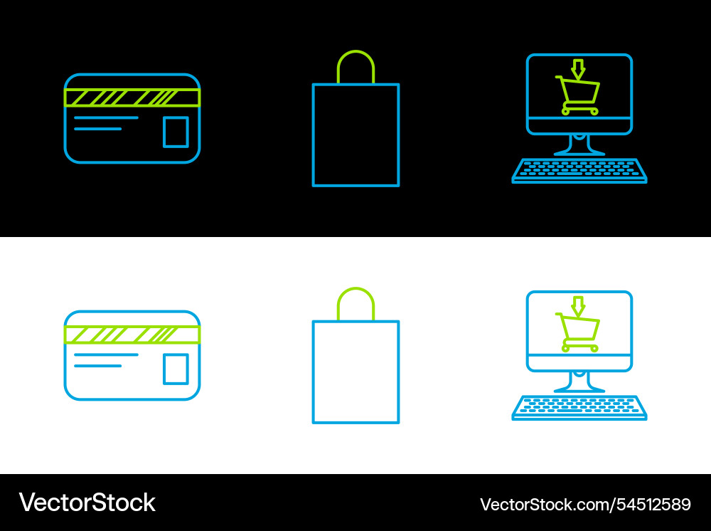 Set line shopping cart on screen computer credit Set line shopping cart on screen computer credit vector image